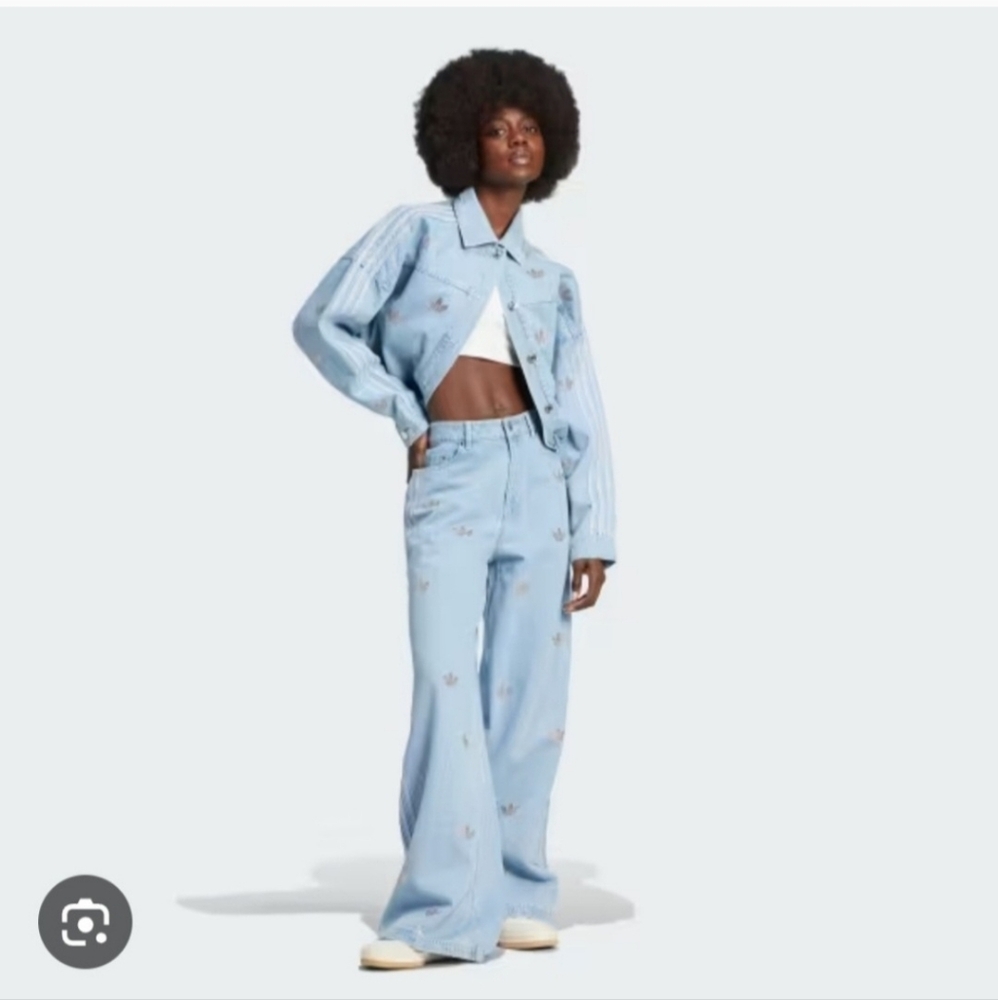 ADIDAS ORIGINALS Light Blue Denim And Rhinestones Pants
